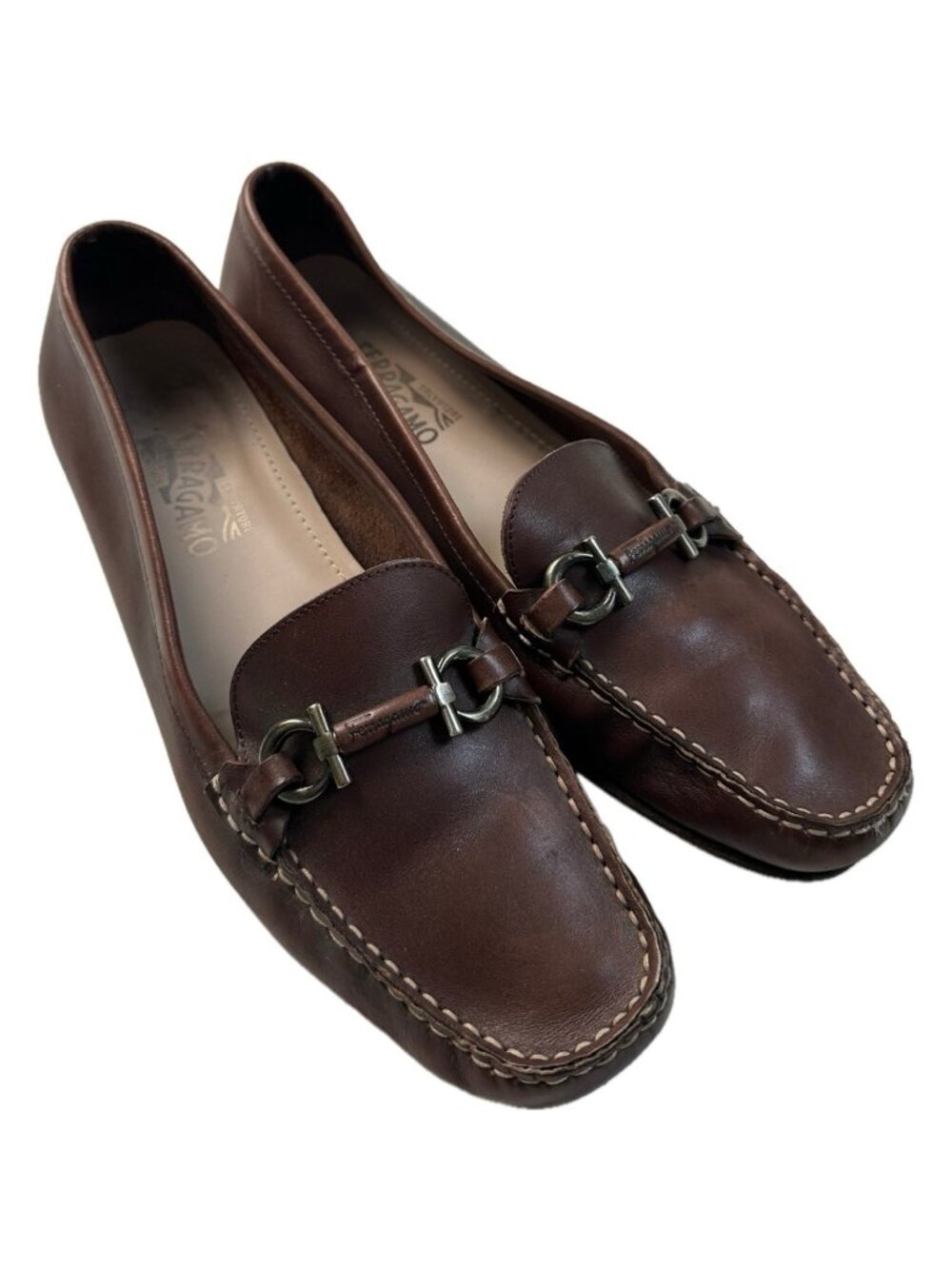 Ferragamo shoes women’s Gancini Loafers Genuine Leather Brown 10 B